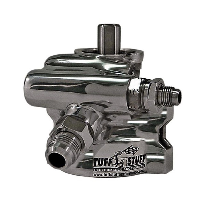 Tuff Stuff Universal GM Type II Power Steering Pump, Black Chrome, AN Fittings, Thread Mounting