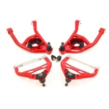 1964-1972 Chevelle UMI Front Control Arm Kit, 0.9 Inch Taller Upper Adjustable/0.5 Inch Taller Lower Ball Joints, All Delrin, Red Image