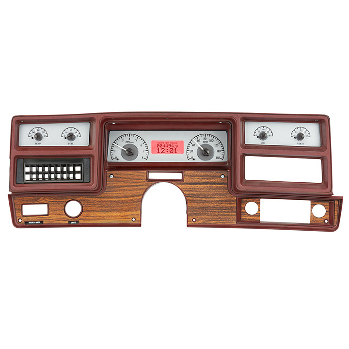 1973-1977 Chevelle Dakota Digital VHX Gauges Silver Alloy Face, Red Lighting With OE Sweep Gauges